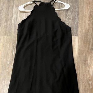 Scalloped Thin-Strapped Black Dress